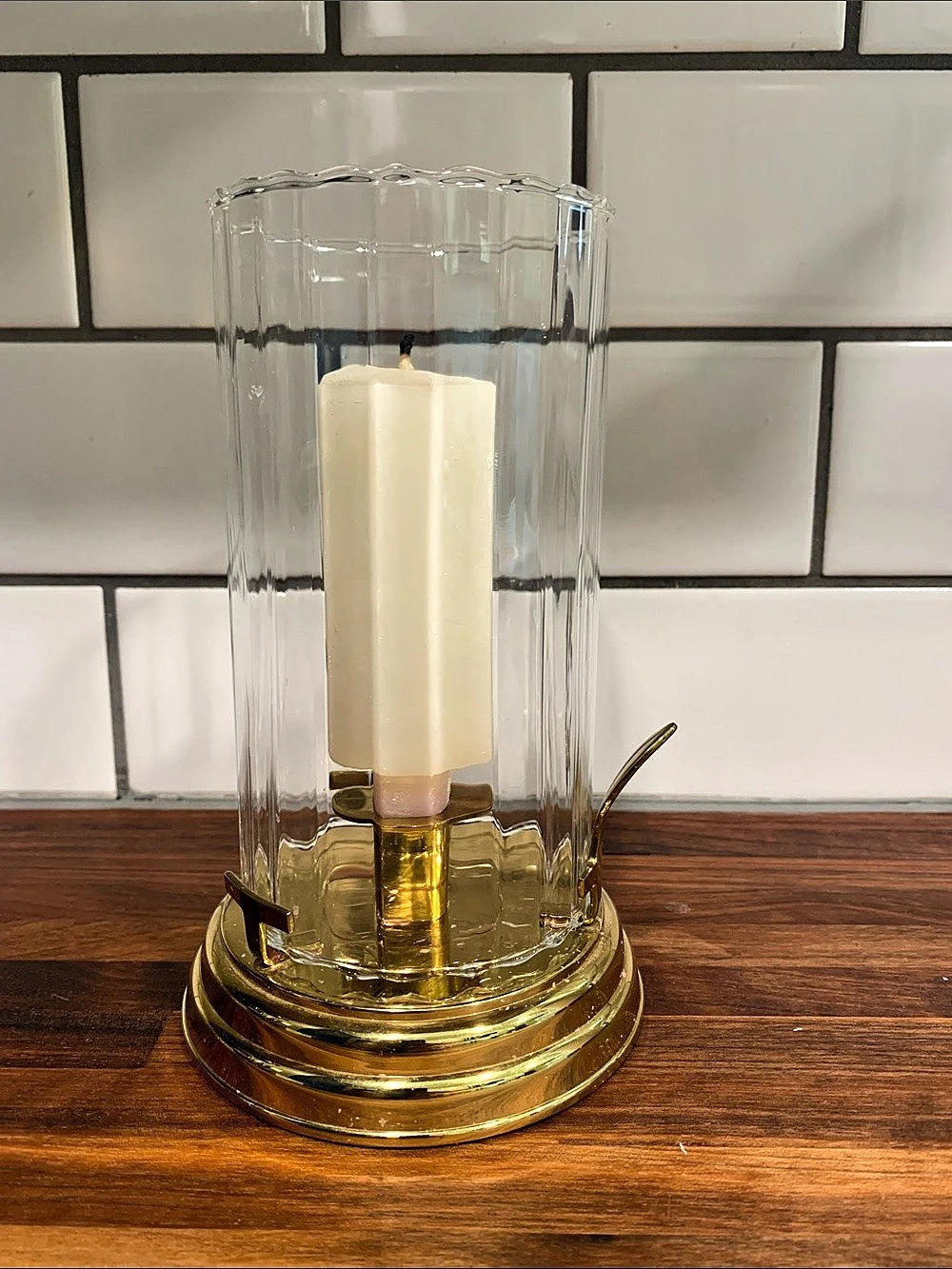 PartyLite Contessa Brass Candle Lamp Gold & Clear